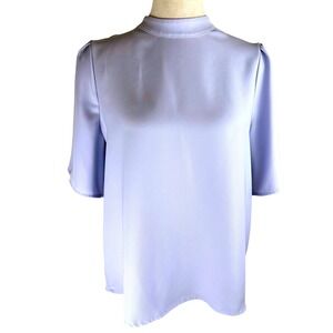 RO&DE Mock Neck Blouse Periwinkle Blue Puff Sleeve Satin Top Womens Small